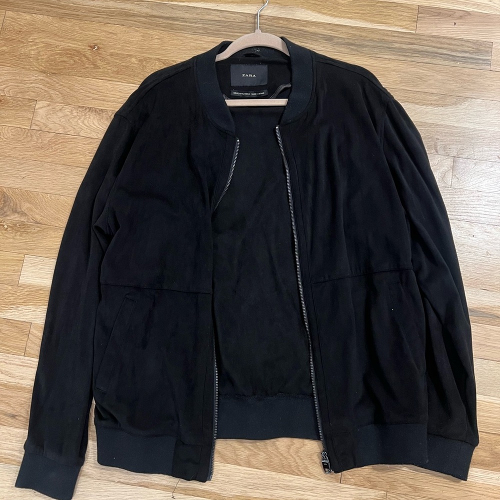 Zara Men's Black Suede Bomber Jacket